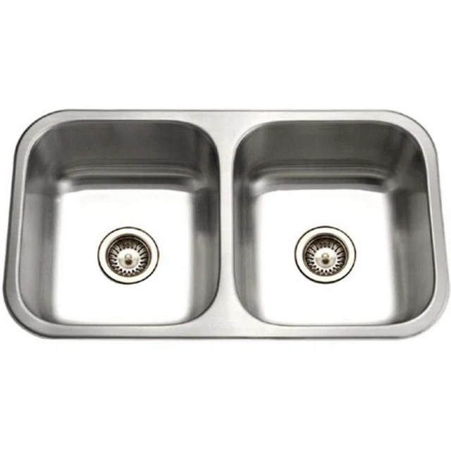 Houzer D'élite Series 31" Stainless Steel Undermount 50/50 Double Bowl Kitchen Sink includes Basket Strainer