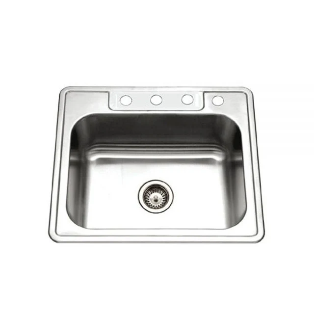 Houzer Glowtone Series 25" Acciaio inox Steel Drop- Topmount 4-hole Single Bowl Kitchen Sink, 2522-9BS4-1