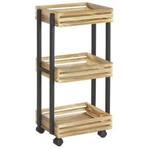 3 Tier Kitchen Trolley Light Wood Nero notte LETINO