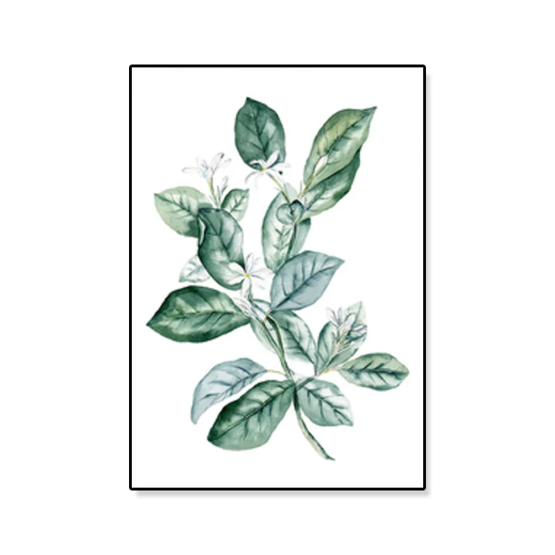 Decorazione da parete strutturata minimalista su tela con ramo verde frondoso per soggiorno