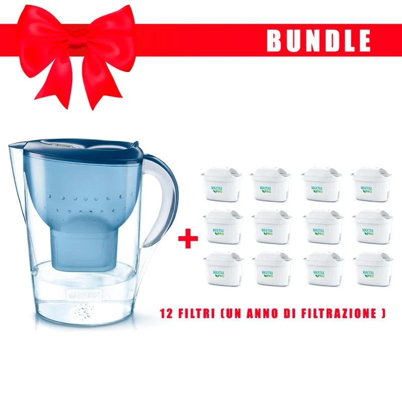 Brita Marella Cool Blu + 12 filtri Maxtra PRO All--1 , Caraffa filtrante filtri intercambiabili