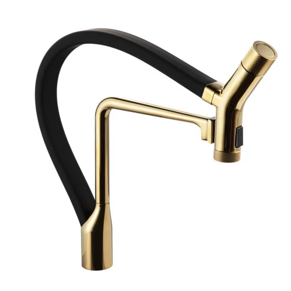 Hamat - KAPO-2000 PBB - Kanta Dual Function Hand Held Pull Off Kitchen Faucet Polished Brass and Nero puro Hose