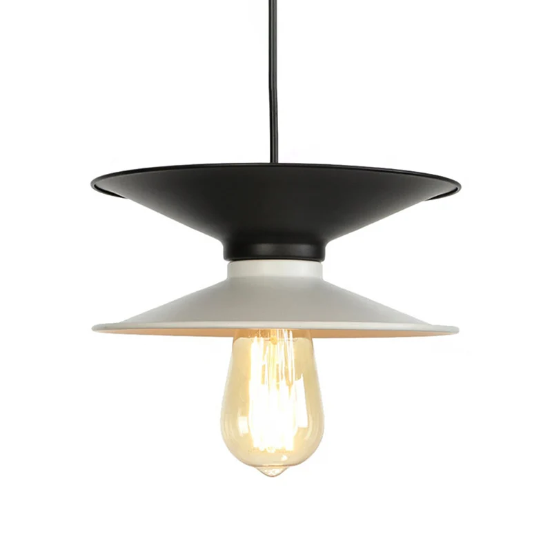 Plafoniera metallo doppio cono Plafoniera sospensione per sala da pranzo 1 luce, stile retrò, bianco e nero