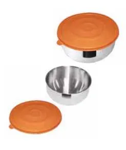 Ciotola acciaio con tappo ermetico plastica cm 16 col. arancio Omra