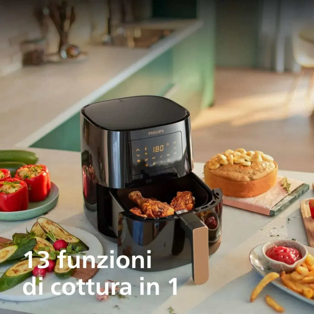 Philips Friggitrice ad aria Serie 5000 Connessa - Friggitrice ad Aria da 4.1L, Cucina Sana e Versatile con Tecnologia Rapi...