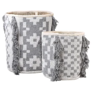 Set di 2 ceste cotone bianco unto e grigio KALAI