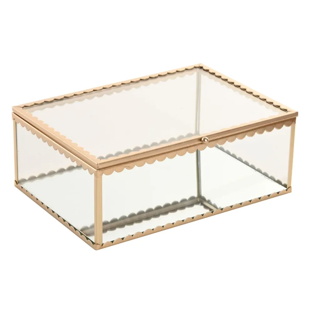 Scatola-Portagioie Home ESPRIT Dorato Metallo Cristallo con Custodia Protettiva