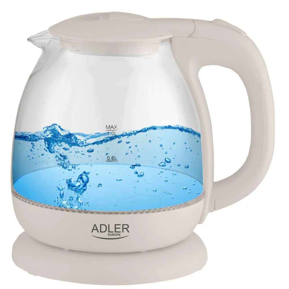 Adler AD 1283C Bollitore vetro 1.0L base girevole, fondo piatto