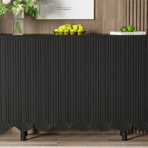 Credenza moderna - 4 ante con motivo U e ripiani - Nera
