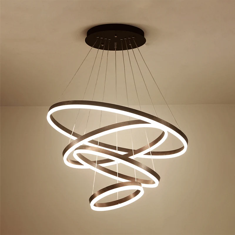 Lampadario cerchio marrone Lampadario contemporaneo LED acrilico 1/2/3 anelli con luce calda/bianca