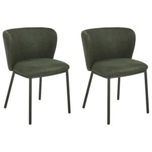 Set 2 Fabric Dining Chairs Dark Green MINA