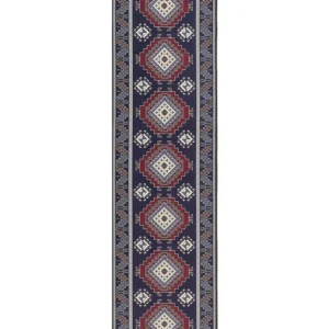 Runner Rug 80 x 300 cm Blue and Red KANGAL con Ricamo Artigianale