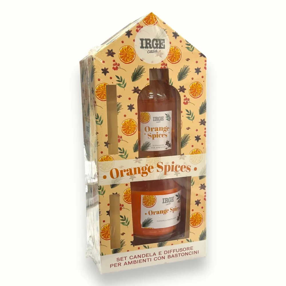 Irge Home - Set Diffusore Di Spezie Con Bastoncini Di Fibra Di Bambù 100ml + Candela Profumata Art. Deo6697