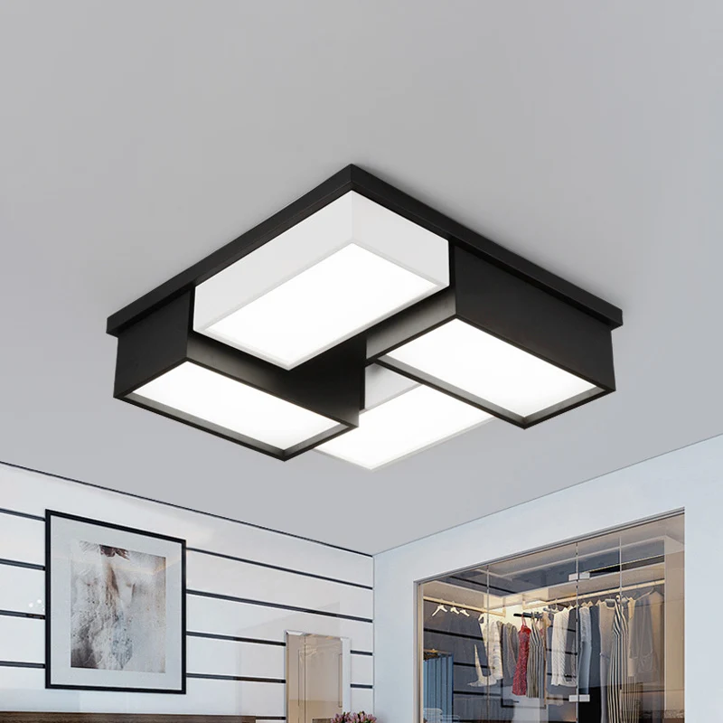 Quadrato/rettangolo vicino alla plafoniera Lampada da incasso LED metallo contemporaneo per soggiorno bianco e nero