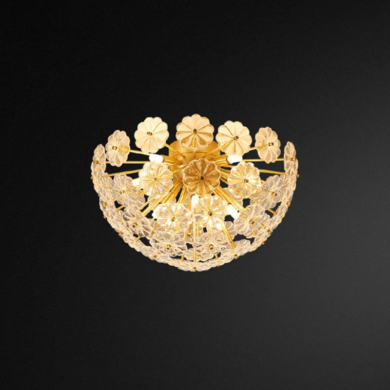 Plafoniera da incasso forma di cupola moderna con fiore di cristallo per soggiorno ottone