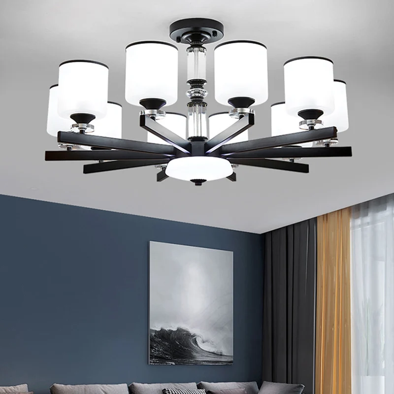Lampadario tazza vetro lattiginoso Lampadario sospensione stile recente con finitura nera per soggiorno