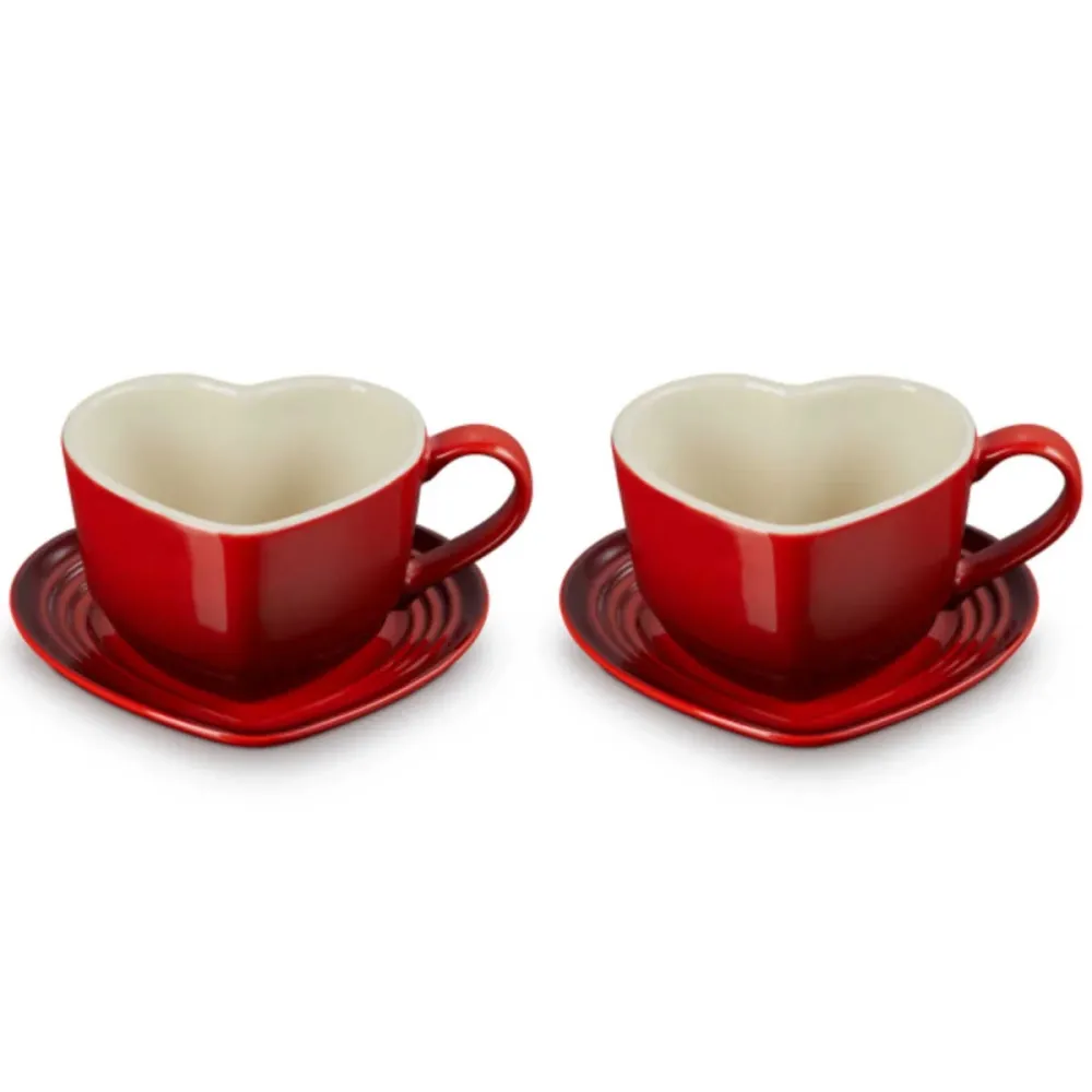Set da 2 tazze con piattino Cuore Le Creuset