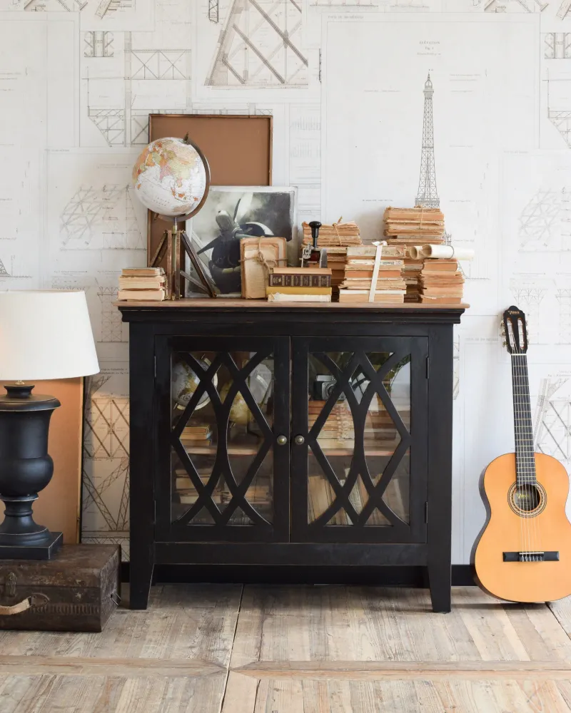 Credenza legno e vetro Classic Black 112 cm