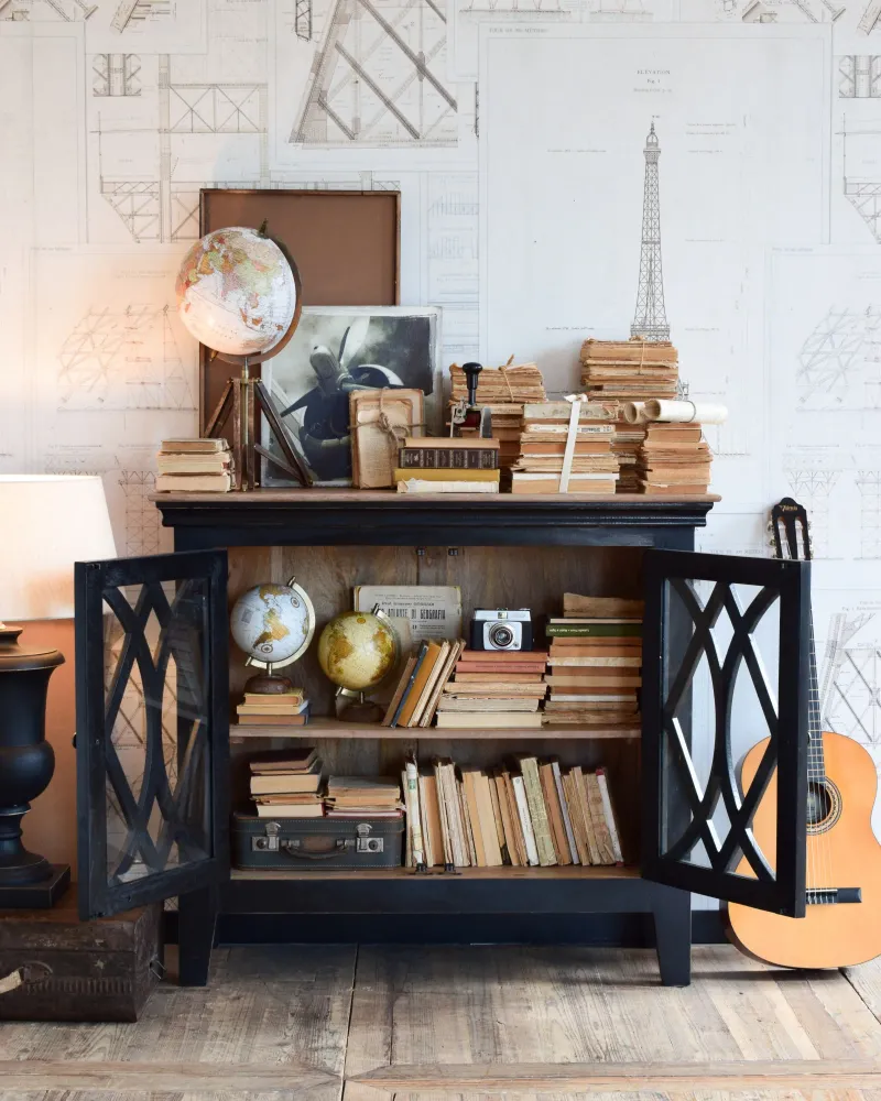 Credenza legno e vetro Classic Black 112 cm