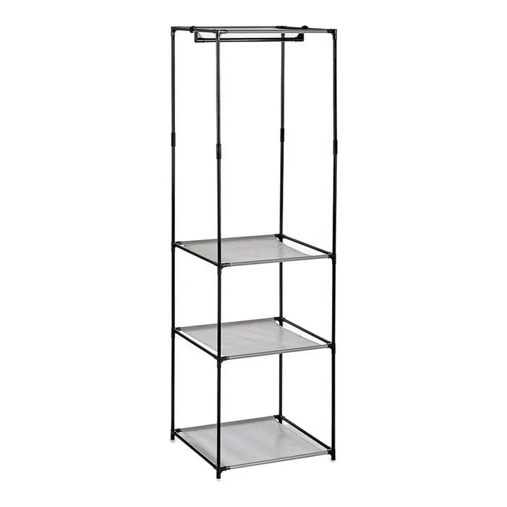 Armadio guardaroba Kipit Nero Grigio Stoffa polipropilene Ferro Plastica 43,5 x 160 x 50 cm
