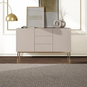 Credenza con 2 ante e 3 cassetti MDF e Acciaio Crema e Dorato EVILANA