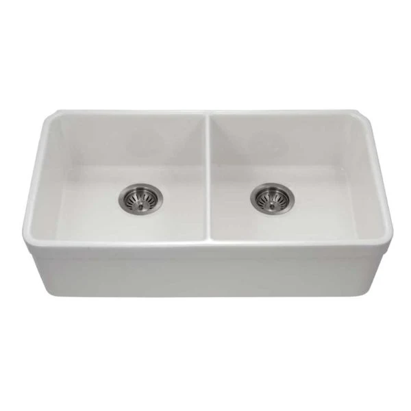 Hamat - CHE-3318DHU-WH - Undermount Fireclay Duplice Bowl Kitchen Sink, White