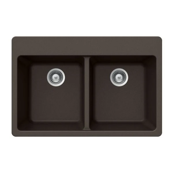 Hamat - SIO-3322DT-MO - Granite Topmount 50/50 Doppio Bowl Kitchen Sink, Mocha