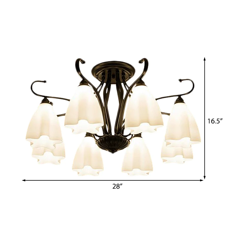 Plafoniera vetro bianco 3/6/8 luci Illuminazione classica per soggiorno forma di fiore nero